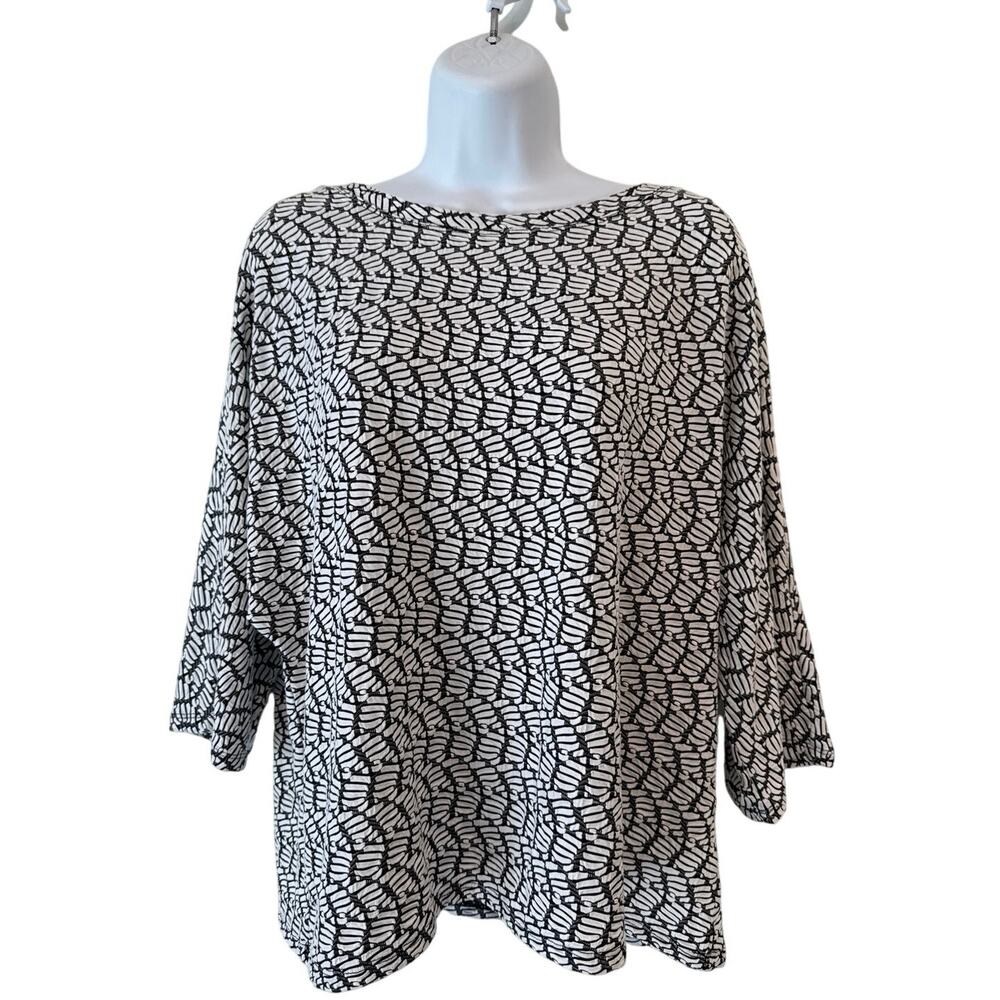 Habitat Wearable Art Boxy Oversized Black and White Pattern Top S EUC